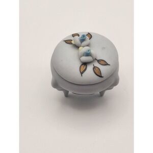 FLORAL BY M PORCELAIN BISQUE EARRING HOLDER  FOOTED TRINKET BOX 14K POST EARRING